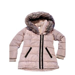 Bella & Birdie Puffer Coat Faux Fur Hood Quilted Gray Girls‎ Size 7/8